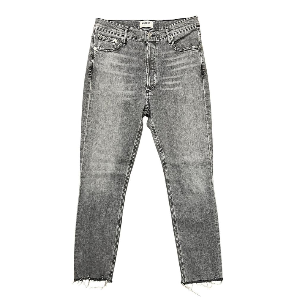 AGOLDE LA Nico Gray Distressed Denim Cropped High Rise Slim Jeans Womens 30